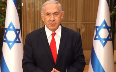 French President Emmanuel Macron and Israeli Prime Minister Benjamin Netanyahu attend a joint news conference at the Elysee Palace in Paris
