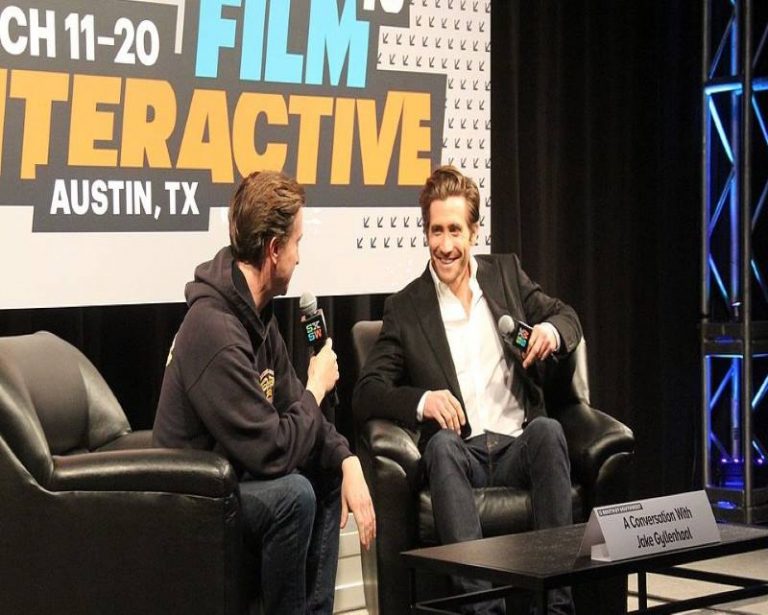 Jake Gyllenhaal being interviewed on stage