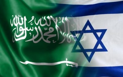 Flags of Israel and Saudi Arabia