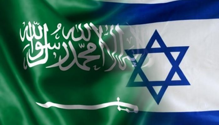 Flags of Israel and Saudi Arabia
