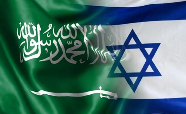 Flags of Israel and Saudi Arabia