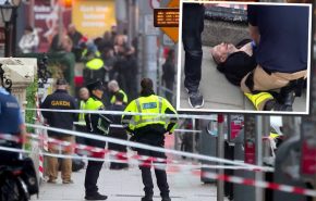 Scene photo of Parnell Square attack with Riad Bouchaker inset