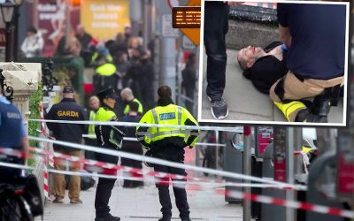 Scene photo of Parnell Square attack with Riad Bouchaker inset