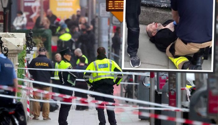 Scene photo of Parnell Square attack with Riad Bouchaker inset